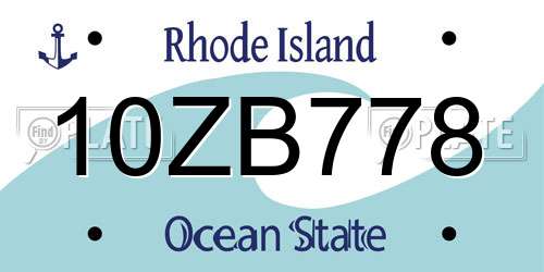 10ZB778 Rhode Island License Plate