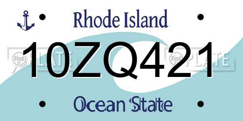 10ZQ421 Rhode Island License Plate