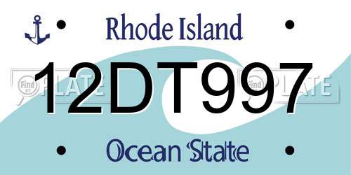 12DT997 Rhode Island License Plate