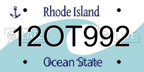 12OT992 Rhode Island License Plate