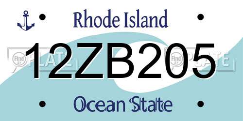 12ZB205 Rhode Island License Plate