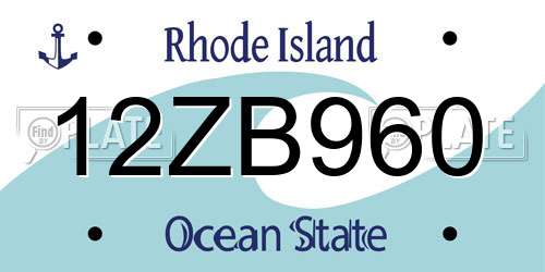 12ZB960 Rhode Island License Plate