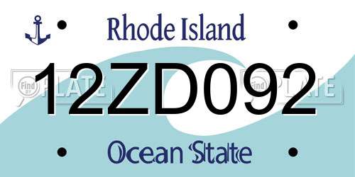 12ZD092 Rhode Island License Plate