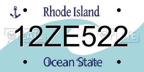 12ZE522 Rhode Island License Plate