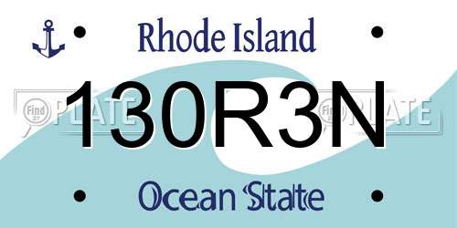 130R3N Rhode Island License Plate