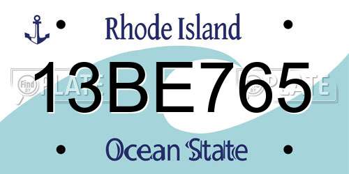 13BE765 Rhode Island License Plate