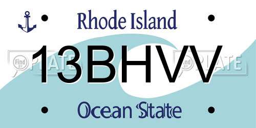13BHVV Rhode Island License Plate