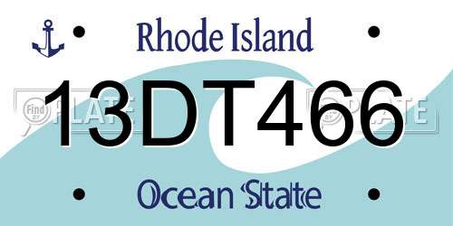 13DT466 Rhode Island License Plate