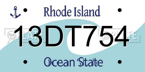 13DT754 Rhode Island License Plate