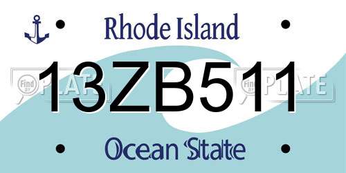 13ZB511 Rhode Island License Plate