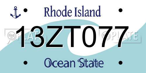 13ZT077 Rhode Island License Plate