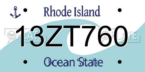 13ZT760 Rhode Island License Plate