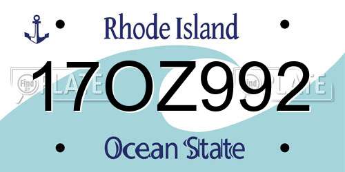 17OZ992 Rhode Island License Plate