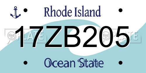17ZB205 Rhode Island License Plate