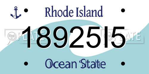 18925I5 Rhode Island License Plate
