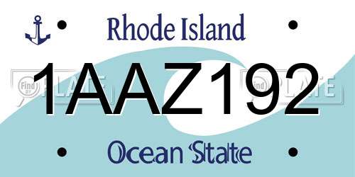 1AAZ192 Rhode Island License Plate