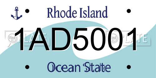 1AD5001 Rhode Island License Plate
