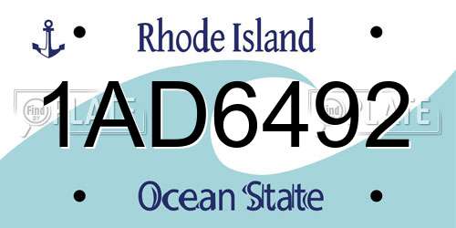 1AD6492 Rhode Island License Plate