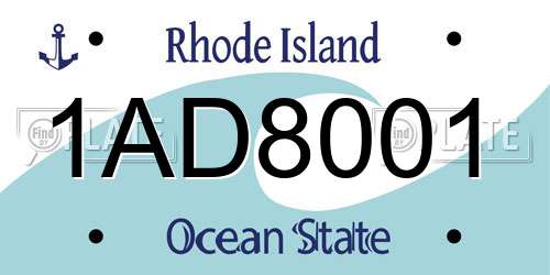 1AD8001 Rhode Island License Plate