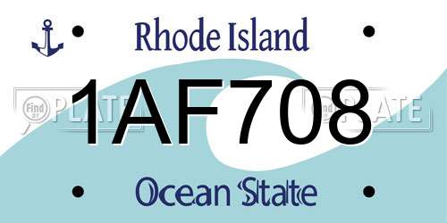 1AF708 Rhode Island License Plate