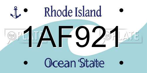 1AF921 Rhode Island License Plate