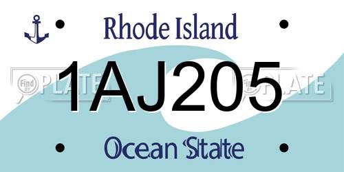 1AJ205 Rhode Island License Plate
