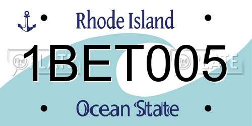 1BET005 Rhode Island License Plate
