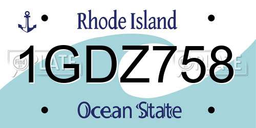 1GDZ758 Rhode Island License Plate