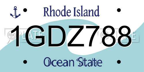 1GDZ788 Rhode Island License Plate