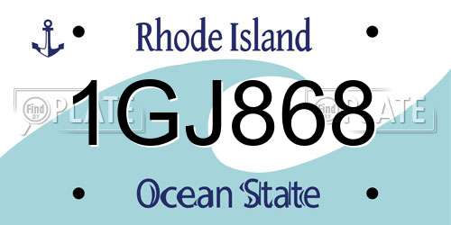 1GJ868 Rhode Island License Plate