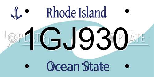 1GJ930 Rhode Island License Plate