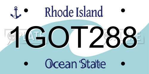 1GOT288 Rhode Island License Plate