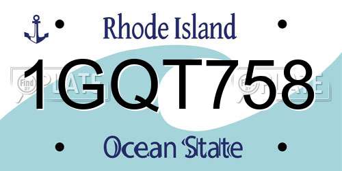 1GQT758 Rhode Island License Plate
