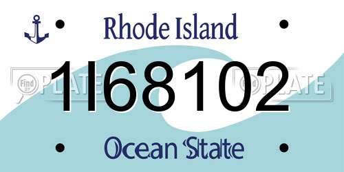 1I68102 Rhode Island License Plate
