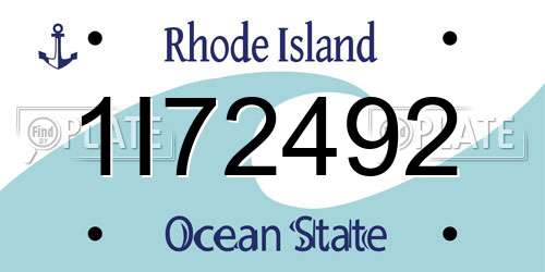 1I72492 Rhode Island License Plate