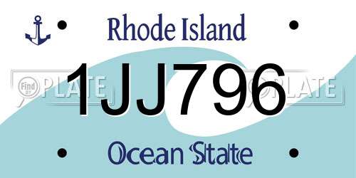 1JJ796 Rhode Island License Plate