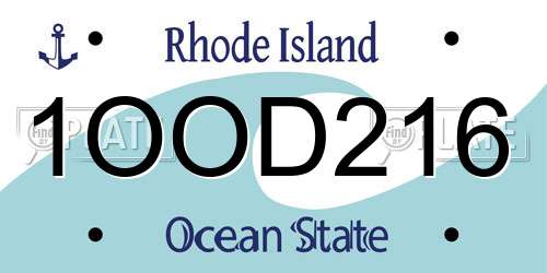 1OOD216 Rhode Island License Plate