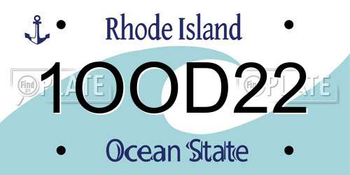 1OOD22 Rhode Island License Plate