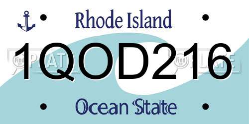 1QOD216 Rhode Island License Plate
