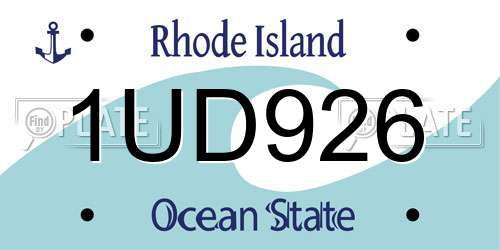 1UD926 Rhode Island License Plate