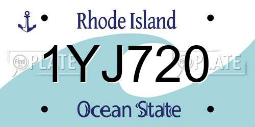 1YJ720 Rhode Island License Plate