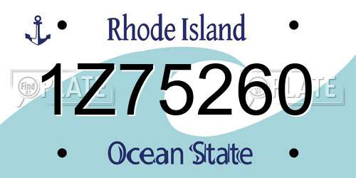 1Z75260 Rhode Island License Plate