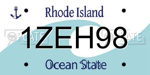 1ZEH98 Rhode Island License Plate