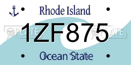1ZF875 Rhode Island License Plate