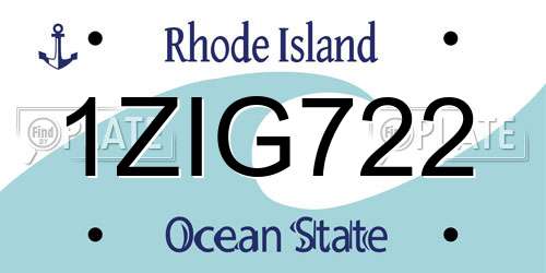 1ZIG722 Rhode Island License Plate
