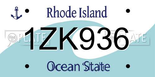 1ZK936 Rhode Island License Plate