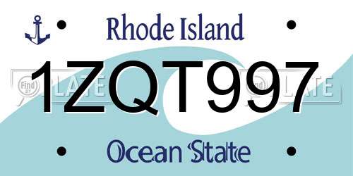 1ZQT997 Rhode Island License Plate