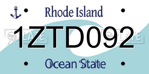 1ZTD092 Rhode Island License Plate