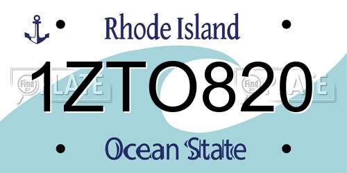 1ZTO820 Rhode Island License Plate