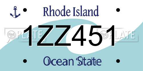 1ZZ451 Rhode Island License Plate